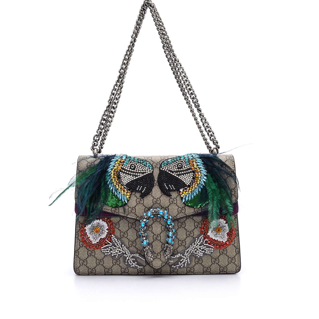 Gucci - Dionysus  Gg Supreme  Parrot Embroidered  Chain Limited Shoulder Bag